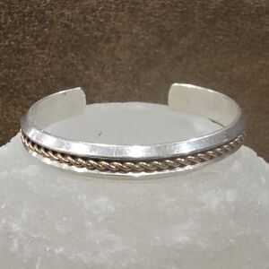 Leonard Paquin Laguna Zuni Sterling Silver 12kGF Cuff Bracelet Twist Small